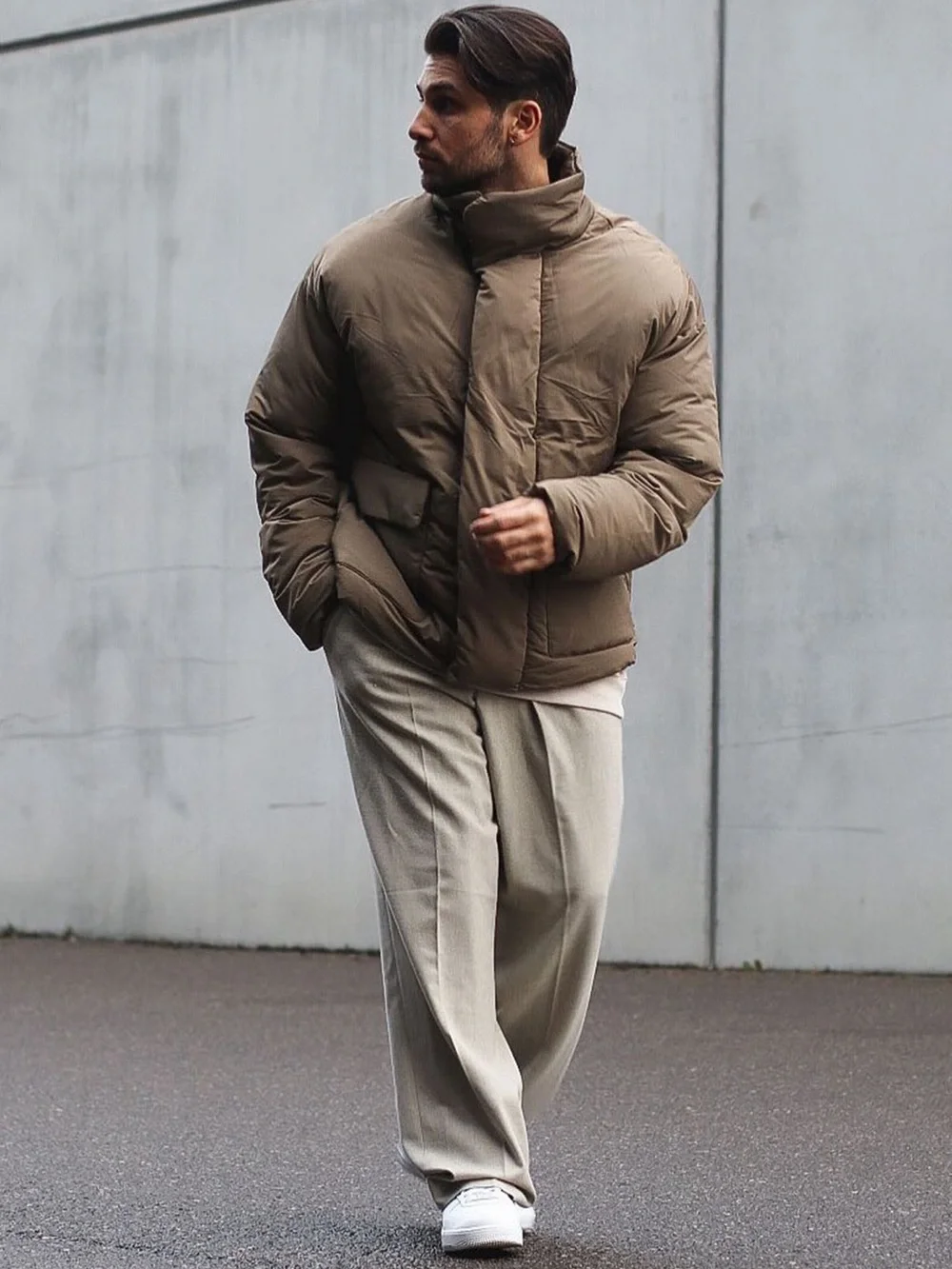 Fashion Nova Men's Taupe Puffer Jacket - Warm Neutral Outerwear